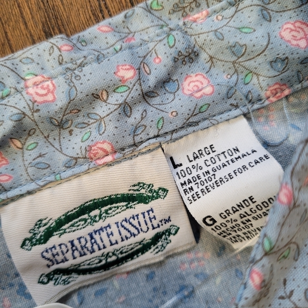 Vintage Separate Issue Blue Floral Button Down Short Sleeve Top Size Women's L - Picture 9 of 9